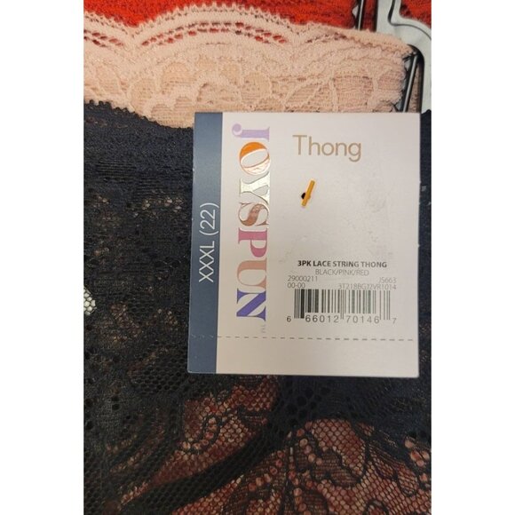 Joyspun 3-Pack Lace Thong Panties XXXL Black Pink Red Nylon Spandex - Picture 2 of 7